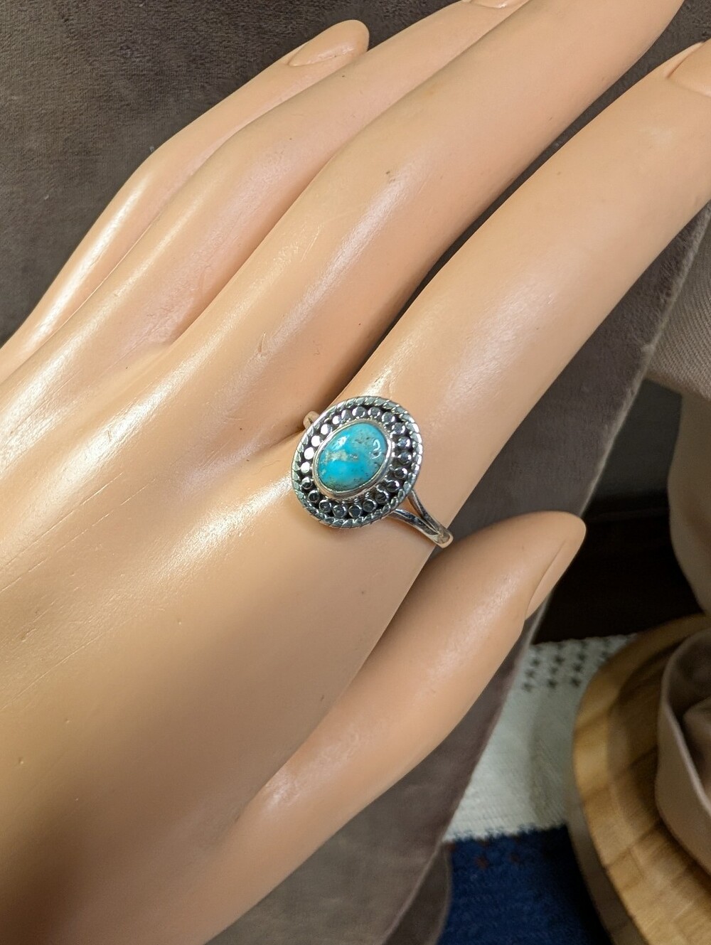 New- Southwestern Style White Water Turquoise Sterling Silver 925 Ring Sz 7